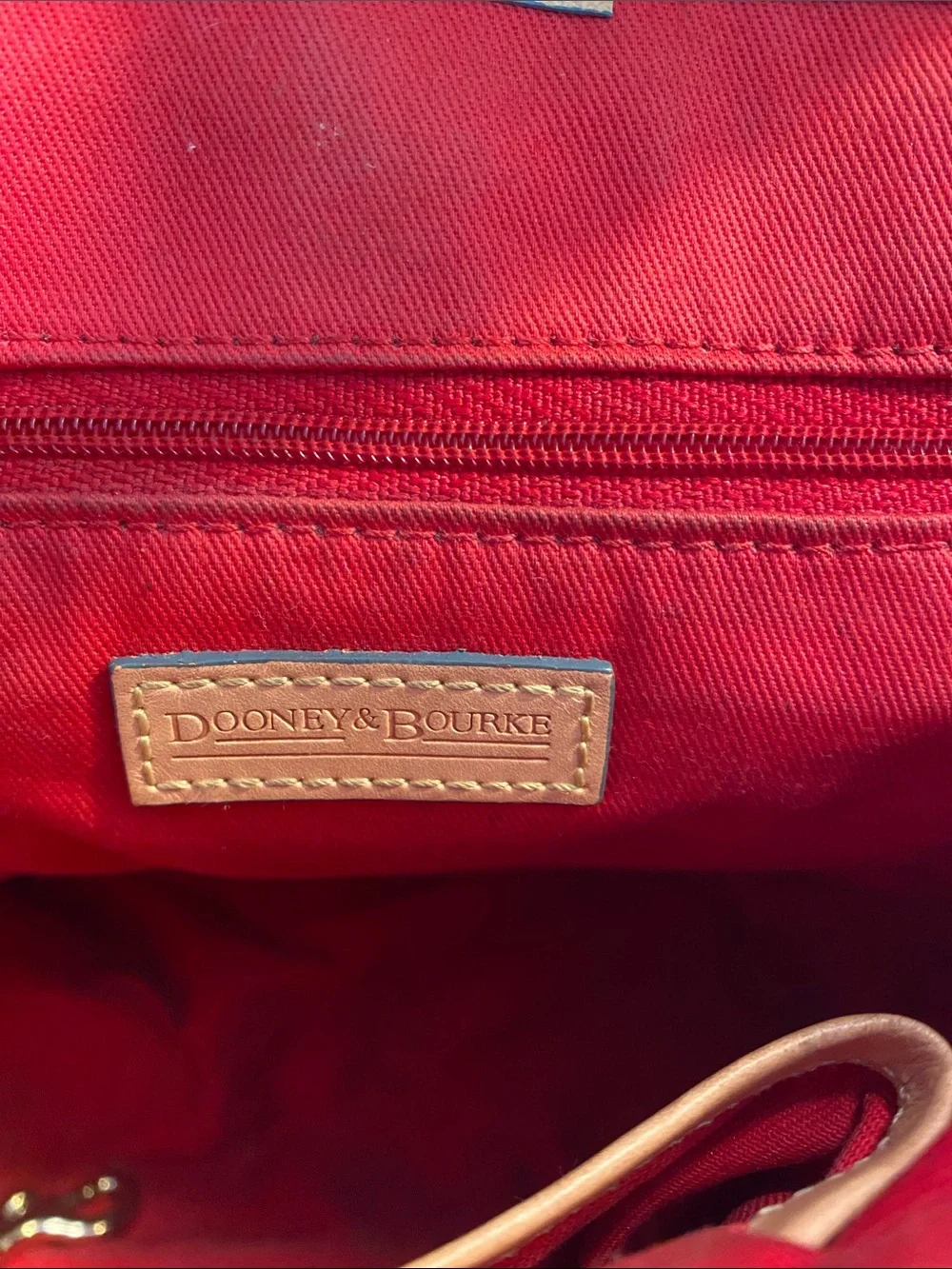 Dooney & Bourke Bee Print Satchel in Tan and Cream with Blue & Yellow Accents